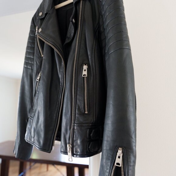 AllSaints Papin Leather Biker Jacket in Black - Picture 3 of 16